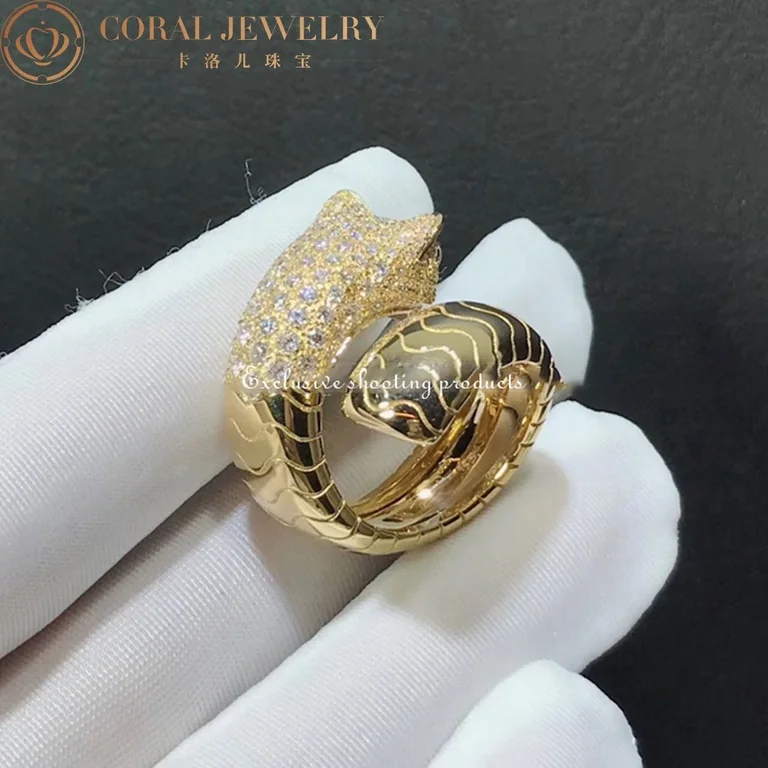 Cartier Panthère De Cartier N4224200, Yellow Gold Pave Diamond, Emerald & Onyx Bypass Ring 4