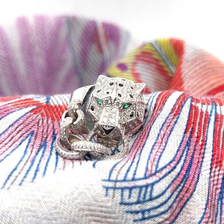White Gold Emerald Onyx Diamond Cartier Panthère De Cartier Ring 3