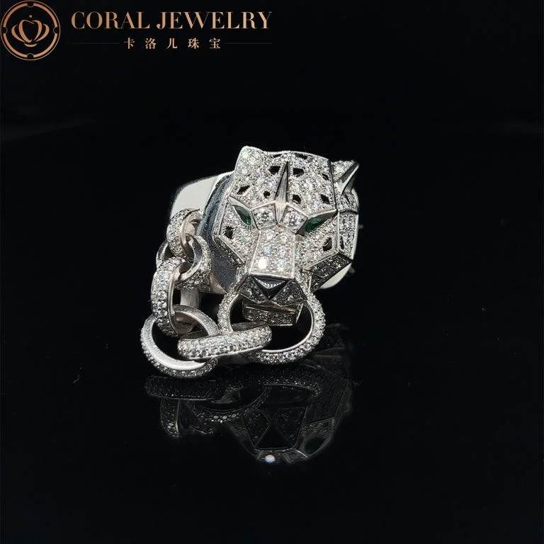 White Gold Emerald Onyx Diamond Cartier Panthère De Cartier Ring 6