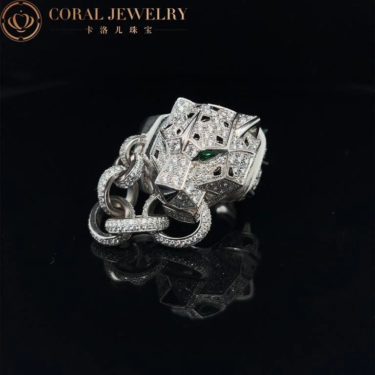 White Gold Emerald Onyx Diamond Cartier Panthère De Cartier Ring 7