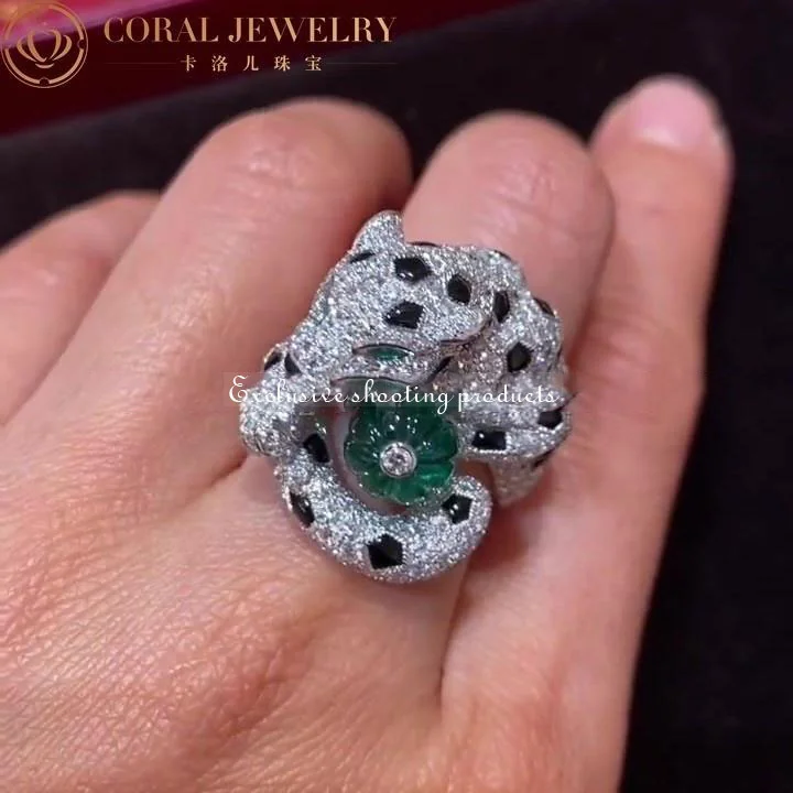 Cartier Panthère de H4252100 Cartier Ring Platinum Diamonds Emeralds Onyx 7