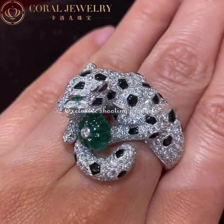 Cartier Panthère de H4252100 Cartier Ring Platinum Diamonds Emeralds Onyx 8