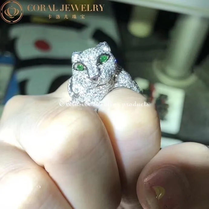 Cartier Panthère De N4183154 Cartier Ring Pave Diamond Emerald White Gold 11