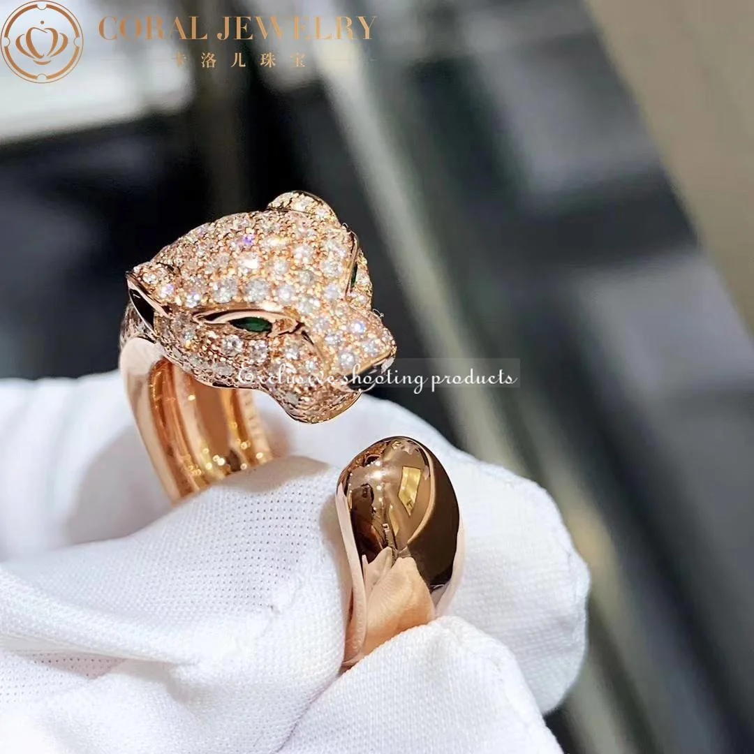 Cartier Panthère De N4742200 Cartier Ring Rose Gold Diamonds Emeralds Onyx 9