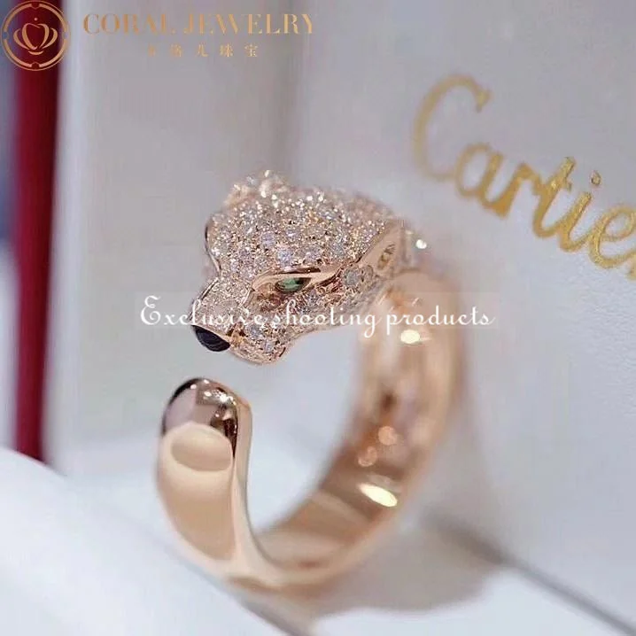 Cartier Panthère De N4742200 Cartier Ring Rose Gold Diamonds Emeralds Onyx 7