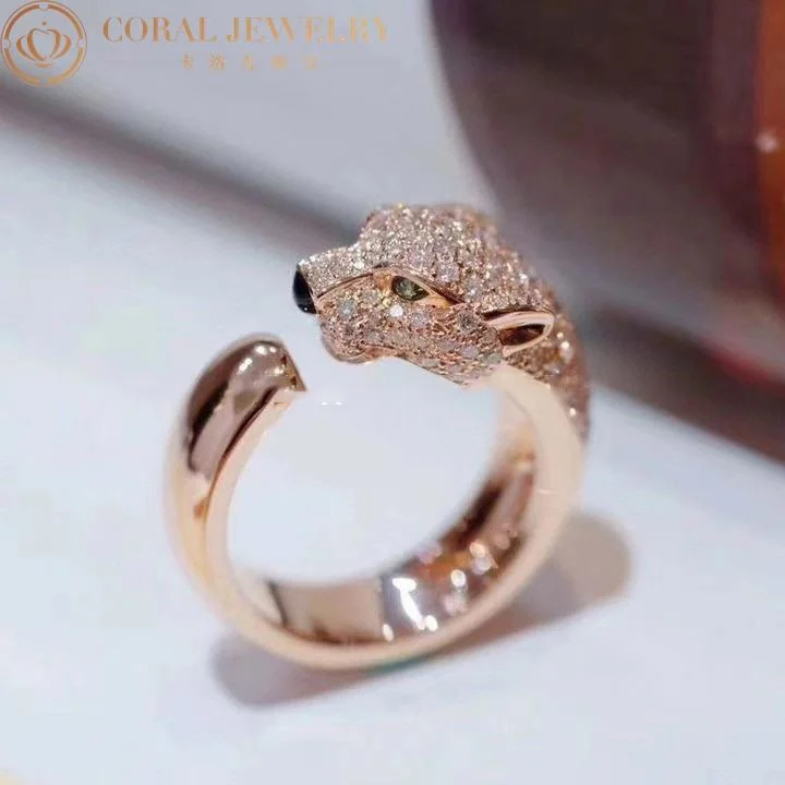 Cartier Panthère De N4742200 Cartier Ring Rose Gold Diamonds Emeralds Onyx 6