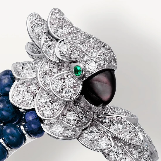 Cartier H4312000 Les Oiseaux Libérés Ring White Gold Grey Mother-of-pearl Emeralds Sapphire diamonds 6