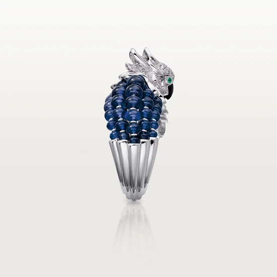 Cartier H4312000 Les Oiseaux Libérés Ring White Gold Grey Mother-of-pearl Emeralds Sapphire diamonds 5