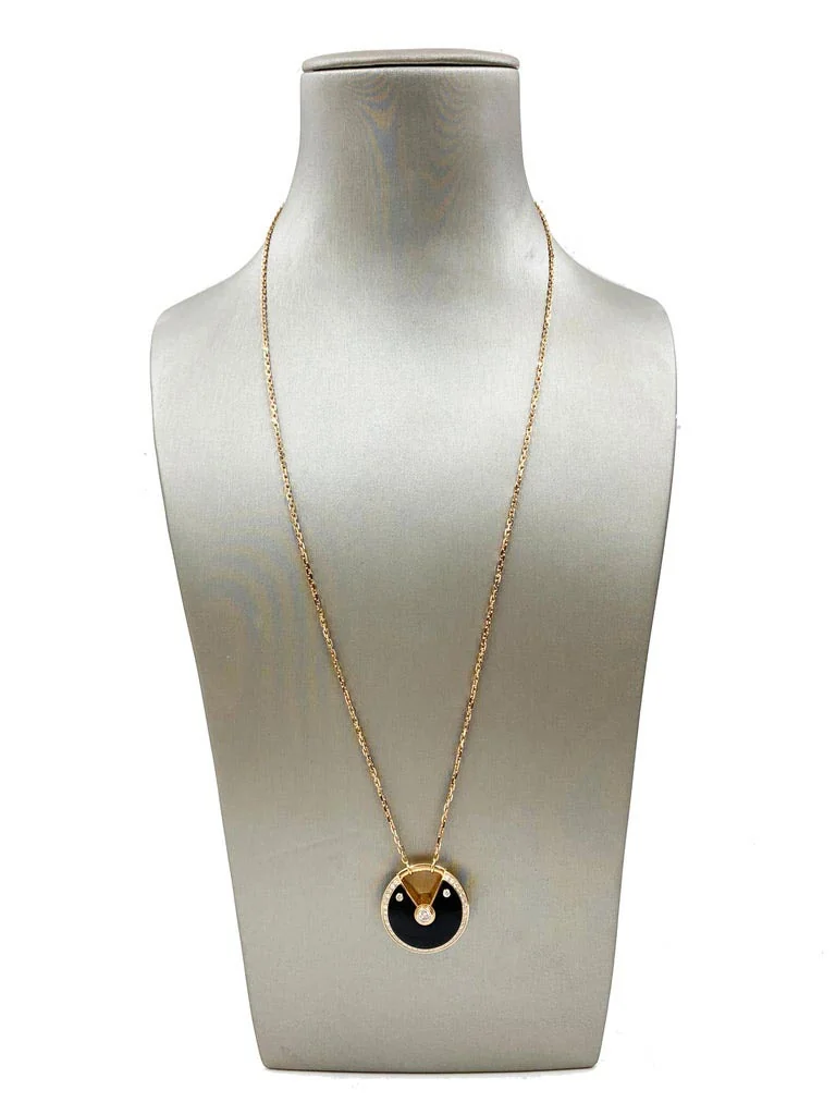 Cartier Amulette De Cartier N3109800 Necklace Medium Model Rose Gold Diamonds Onyx 3