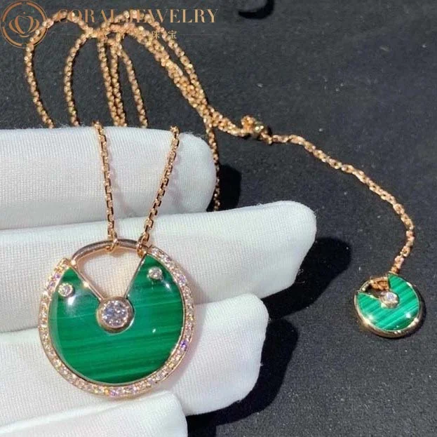 Cartier Amulette De Cartier N7424148 Necklace Medium Model Rose Gold Diamonds Malachite 6