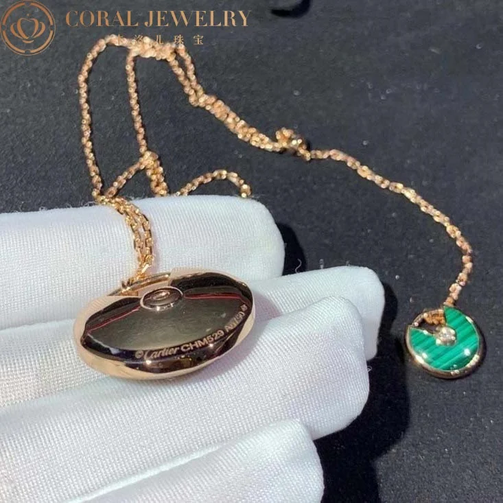 Cartier Amulette De Cartier N7424148 Necklace Medium Model Rose Gold Diamonds Malachite 5