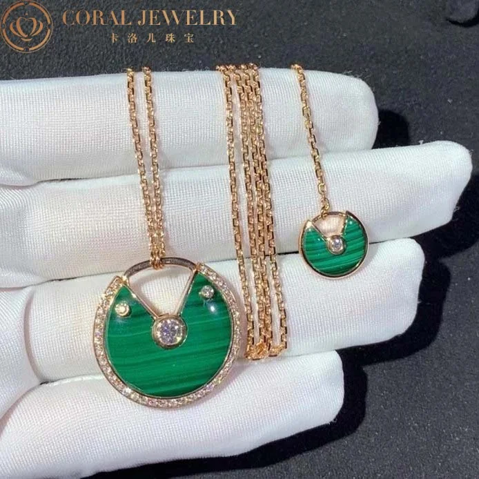 Cartier Amulette De Cartier N7424148 Necklace Medium Model Rose Gold Diamonds Malachite 4