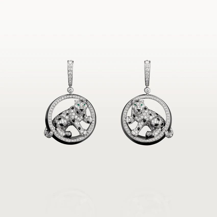 Cartier N8503700 Panthère de Cartier Earrings White Gold Nephrite Jade Onyx Emeralds 1