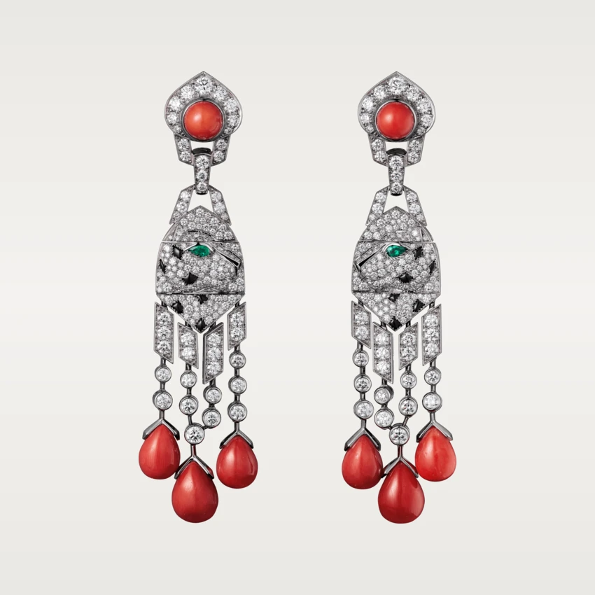Cartier Panthère de H8000054 Cartier Earrings Platinum Coral Diamonds Emeralds 1