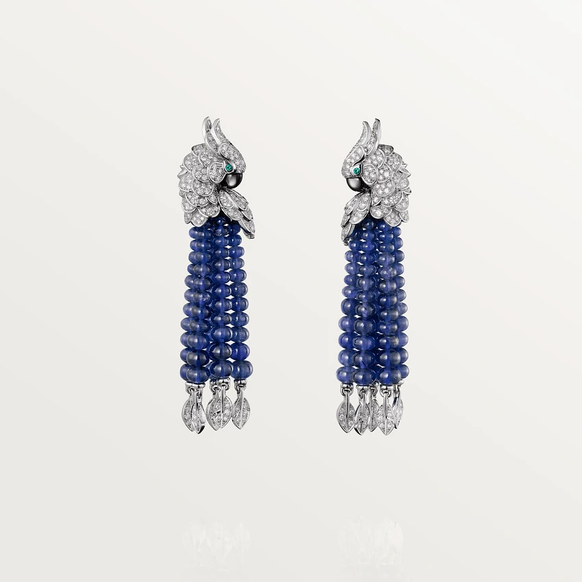Cartier Les Oiseaux Libérés H8000128 Earrings White Gold Emeralds Sapphire Diamonds 1