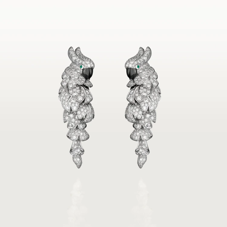 Cartier Les Oiseaux Libérés N8503300 Earrings 18K Gold Diamond Emerald & Mother of Pearl 1