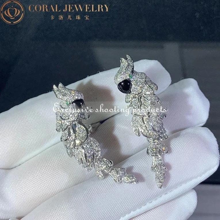 Cartier Les Oiseaux Libérés N8503300 Earrings 18K Gold Diamond Emerald & Mother of Pearl 3