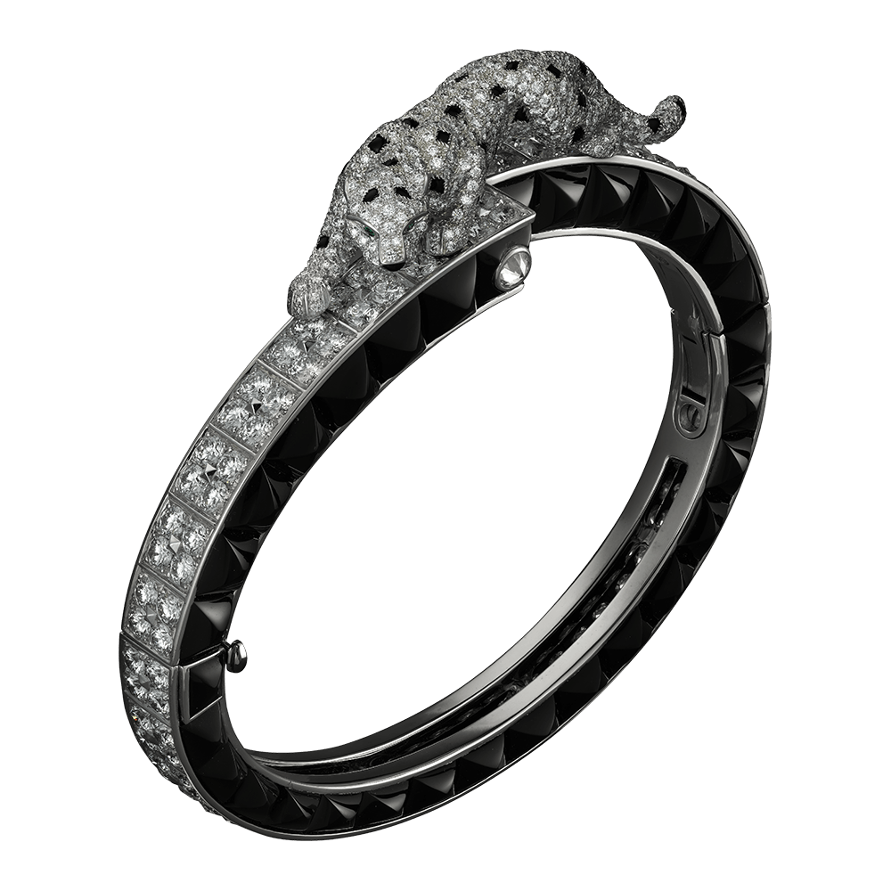Cartier Panthère De H6002017 Cartier Bracelet 18k White Gold Onyx Emeralds Diamonds 1