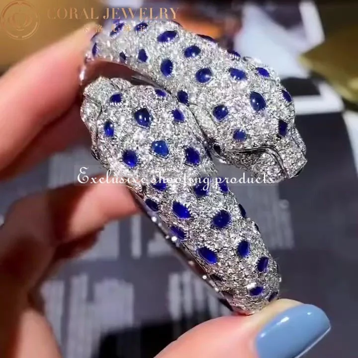 Cartier Panthère De HP600307 Cartier Bracelet 18k White Gold Sapphire Emeralds and Diamonds 5
