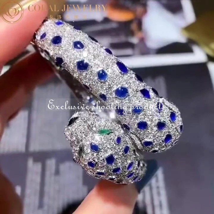Cartier Panthère De HP600307 Cartier Bracelet 18k White Gold Sapphire Emeralds and Diamonds 4