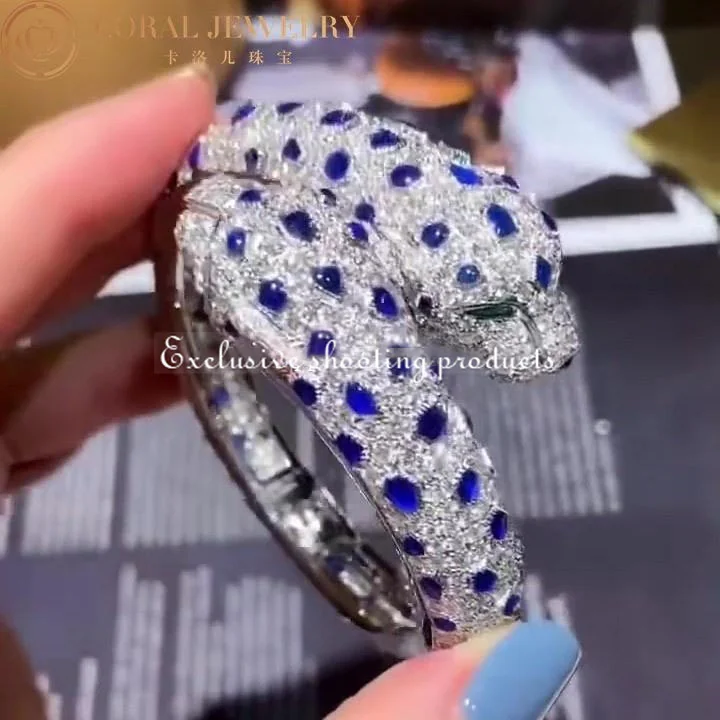 Cartier Panthère De HP600307 Cartier Bracelet 18k White Gold Sapphire Emeralds and Diamonds 2