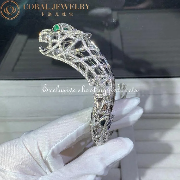 Cartier Panthère De H6030217 Cartier Bracelet 18k White Gold Diamond Onyx Emerald 9