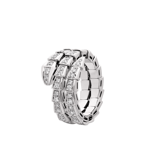 Bulgari Serpenti Viper 357266 two-coil 18 kt white gold ring set with pavé diamonds 1