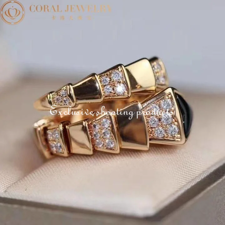 Bulgari Serpenti 345222 Viper one-coil ring in 18 kt rose gold set with black onyx elements and demi pavé diamonds 5