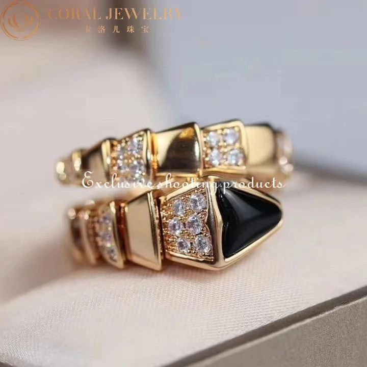Bulgari Serpenti 345222 Viper one-coil ring in 18 kt rose gold set with black onyx elements and demi pavé diamonds 4