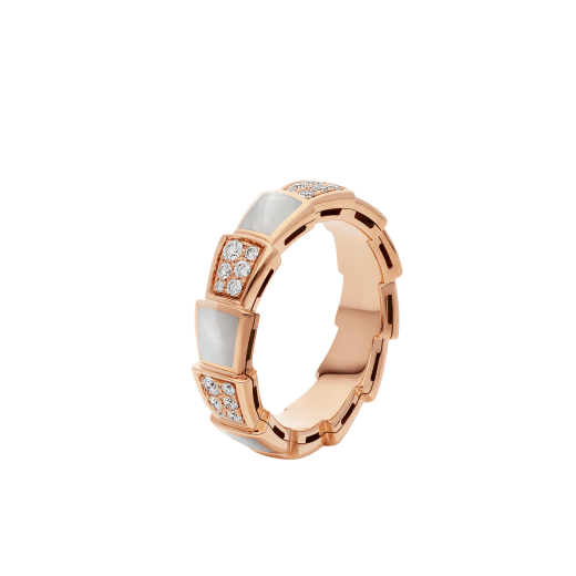 Bulgari Serpenti Viper 353236 band Ring in 18 kt rose gold with Mother of Pearls and pavé diamonds Ring 1