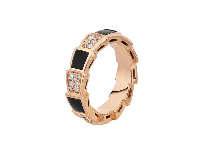 Bulgari Serpenti Viper 356625 18 kt rose gold ring set with onyx elements and pavé diamonds ring 1