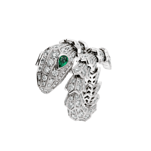 Bulgari Serpenti 354697 18 kt white gold ring set with pavé diamonds and two emerald eyes 1