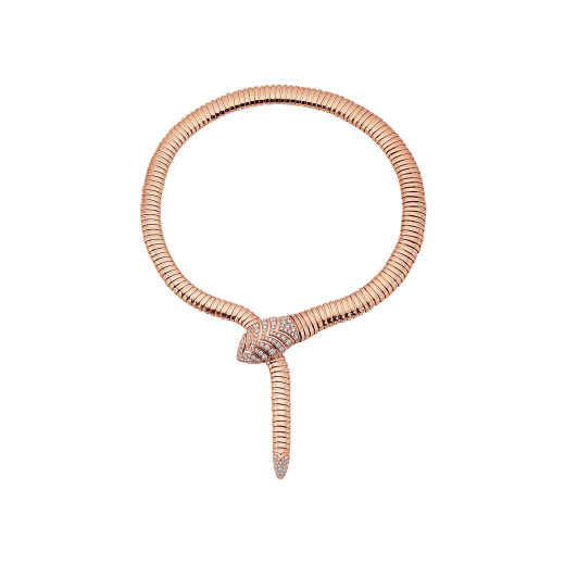 Bulgari Serpenti Tubogas 350680 necklace in 18 kt rose gold set with pavé diamonds on the head and the tail 1