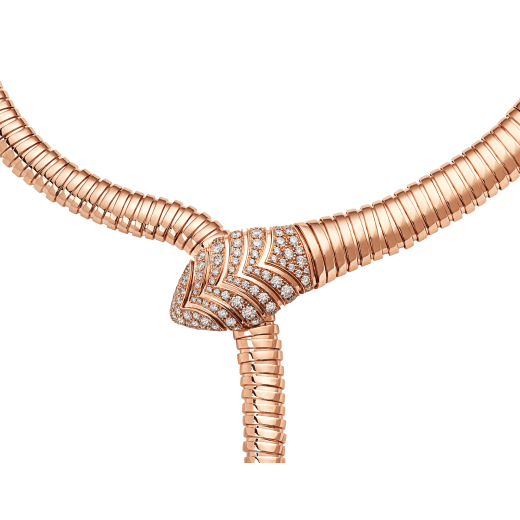 Bulgari Serpenti Tubogas 350680 necklace in 18 kt rose gold set with pavé diamonds on the head and the tail 3