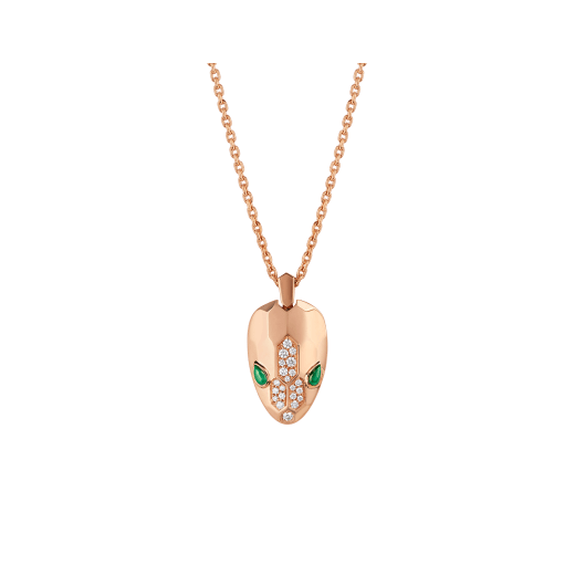 Bulgari Serpenti 352678 necklace with 18 kt rose gold pendant set with malachite eyes and demi pavé diamonds 1