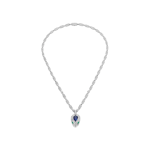 Bulgari Serpenti 355354 18 kt white gold necklace set with a blue sapphire emerald eyes and pavé diamonds 1