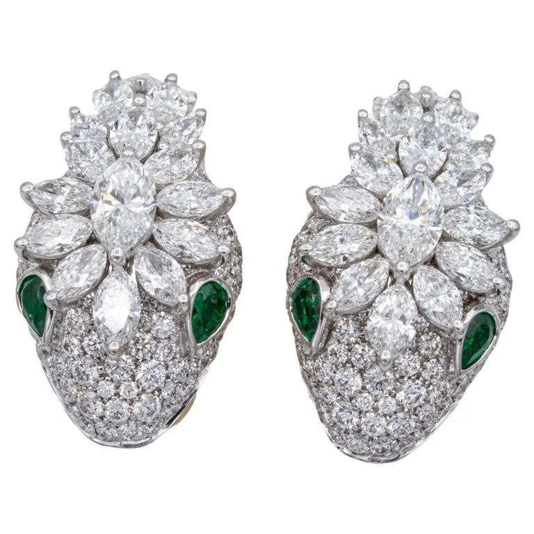 Bulgari Earrings Serpenti Platinum and 18K Yellow Gold Diamond Earrings with Emerald Eyes 5