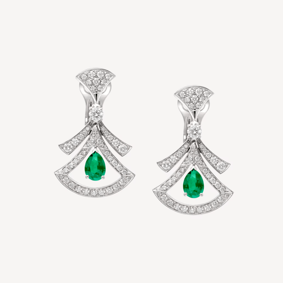 Bulgari 356956 Divas? Dream Earrings White Gold Diamonds Emeralds 1