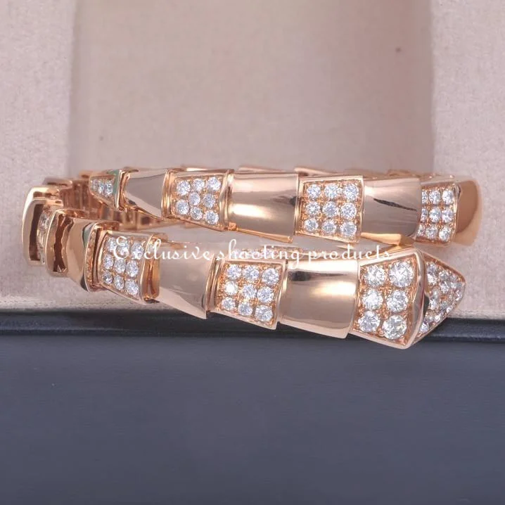 Bulgari Serpenti Viper BR855312 Diamond 18K Rose Gold One-Coil Bracelet 4