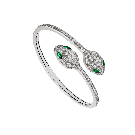 Bulgari 356522 Serpenti 18 kt white gold bracelet set with emerald eyes and pavé diamonds 1