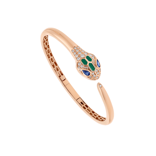 Bulgari Serpenti 356204 18 kt rose gold bracelet set with blue sapphire eyes malachite elements and pavé diamonds 1