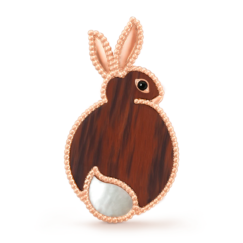 Van Cleef & Arpels VCARP7UN00 Lucky Animals Rabbit Clip Rose gold Mother-of-pearl Obsidian Onyx Clip 1