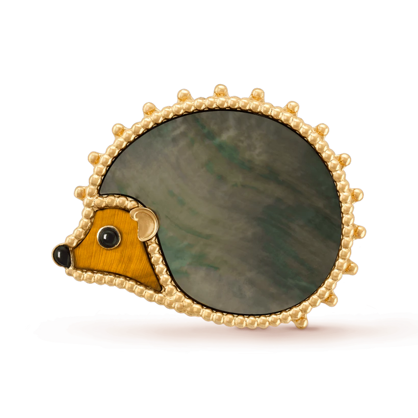Van Cleef & Arpels VCARP2AZ00 Lucky Animals Hedgehog clip Yellow gold Mother-of-pearl Onyx Tiger Eye clip 1