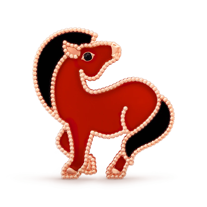 Van Cleef & Arpels VCARP5LJ00 Lucky Animals Horse clip Rose gold Carnelian Onyx clip 1