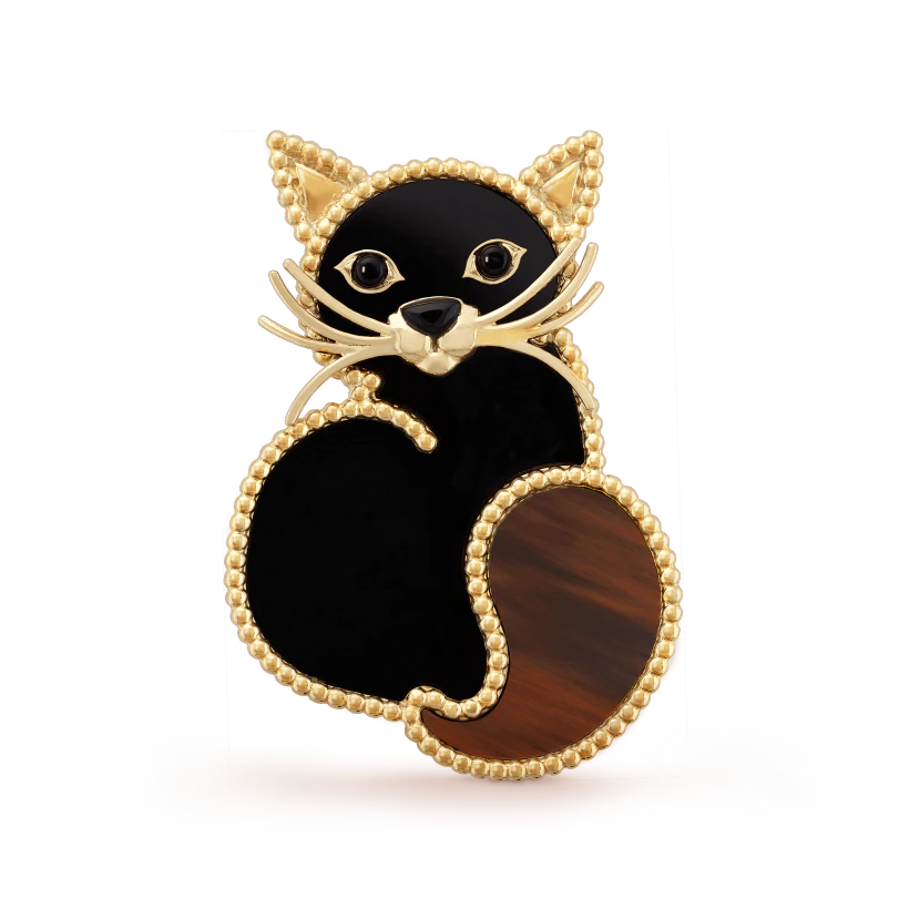 Van Cleef & Arpels VCARP7UM00 Lucky Animals Cat Clip Yellow gold Obsidian Onyx Clip 1