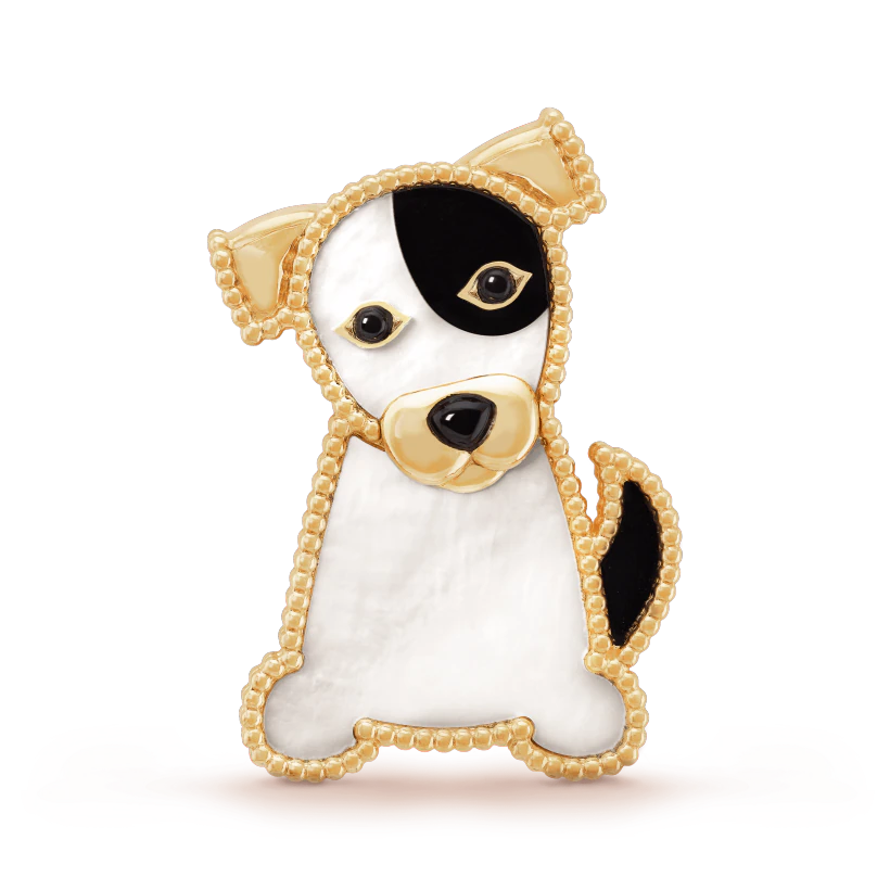 Van Cleef & Arpels VCARP2AU00 Lucky Animals Dog clip Yellow gold Mother-of-pearl Onyx clip 1