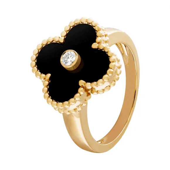 Van Cleef & Arpels VCARA41000 Vintage Alhambra ring Yellow gold Diamond Onyx ring 1