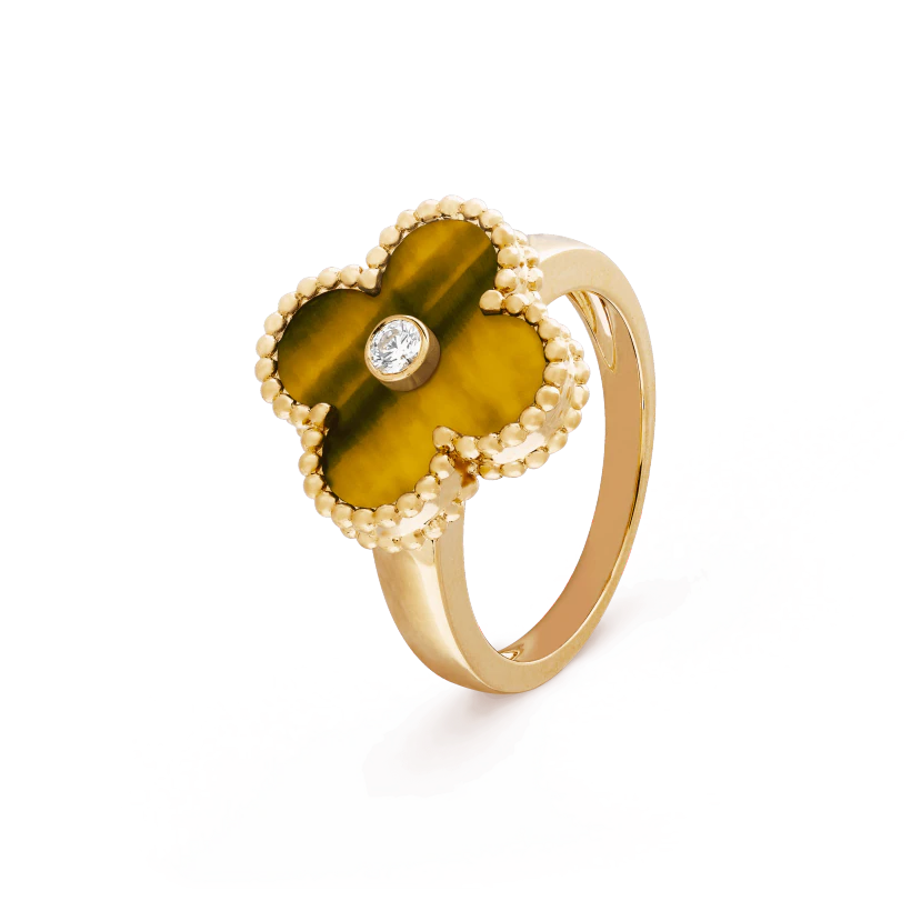 Van Cleef & Arpels VCARD40900 Vintage Alhambra ring Yellow gold Diamond Tiger Eye ring 1