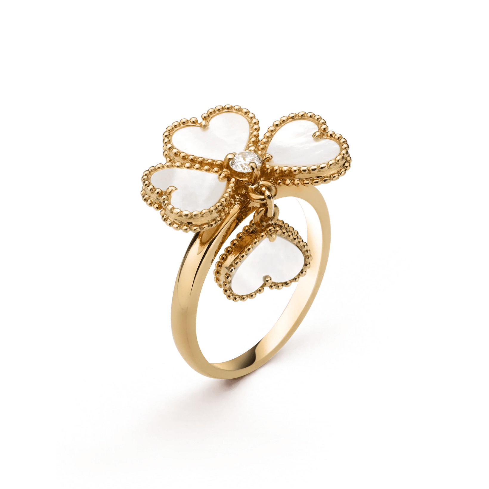 Van Cleef & Arpels VCARN5P300 Sweet Alhambra effeuillage ring Yellow gold Diamond Mother-of-pearl ring 1