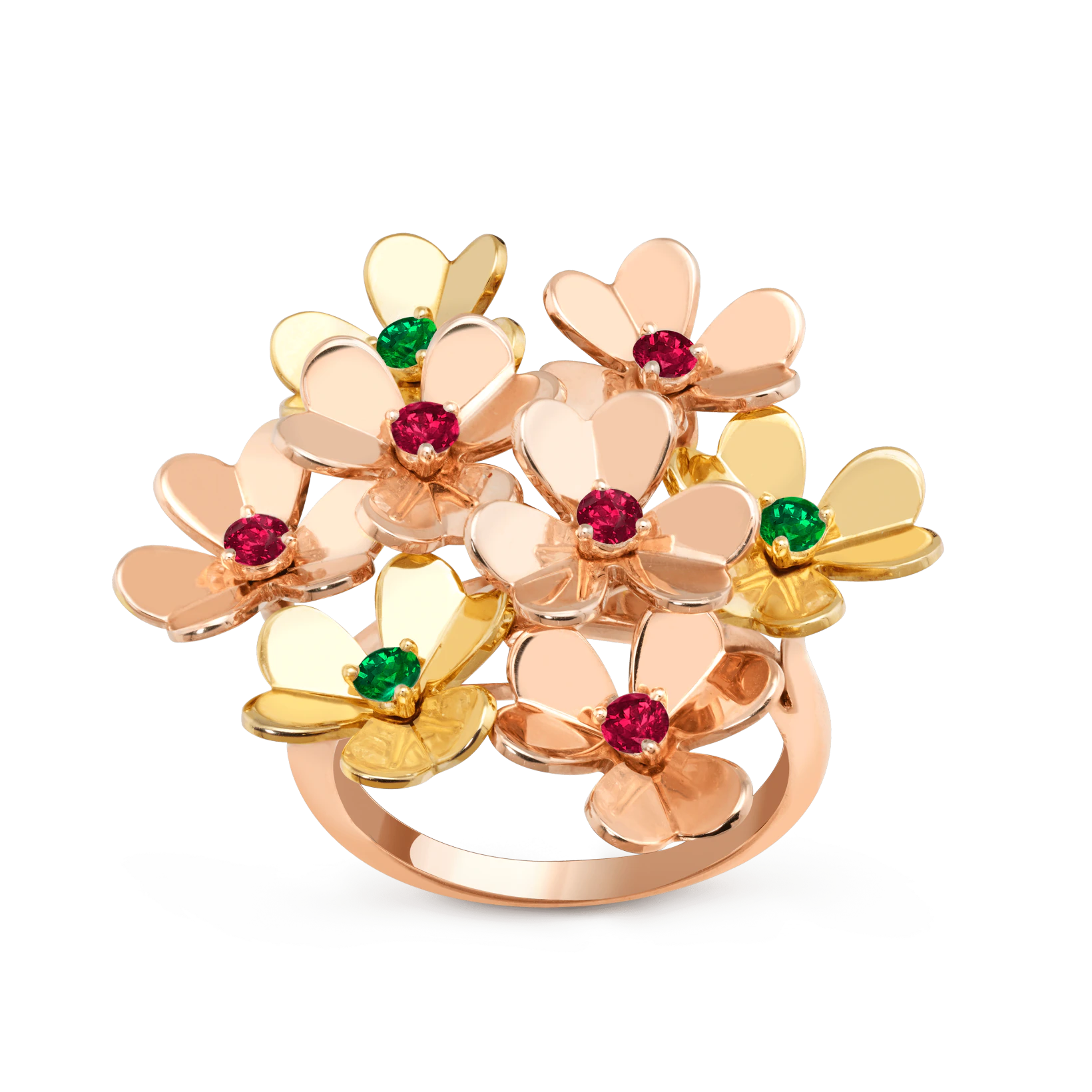 Van Cleef & Arpels VCARP7SE00 Frivole ring 8 flowers Rose gold Emerald Ruby ring 1